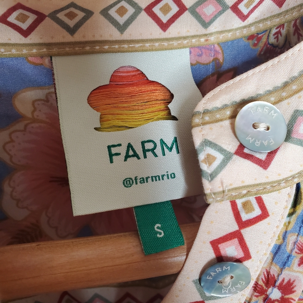 Farm Rio Superbloom Tapestry Top Boho Feminine Blue Small 253 - Picture 3 of 10